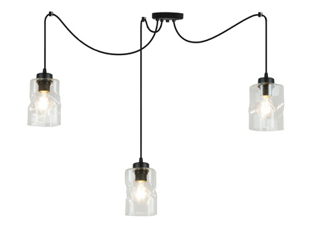 Lampa Sufitowa AURA Czarna Pająk 3 Szklany Klosz Bezbarwny