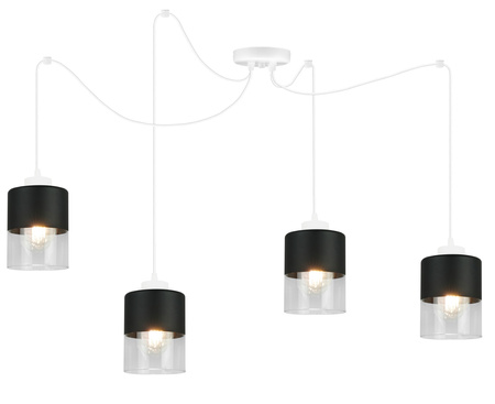 Lampa Pająk Wisząca Żyrandol 4 Płomienna Szklany Klosz Sufitowa Biała