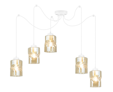 Lampa Biała Wisząca Pająk Żyrandol 4 Płomienna Szklany Klosz Aura Miodowy