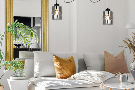 Lampa AURA Pająk czarna Sufitowa Wisząca Żyrandol 1 Szklany Klosz grafitowy