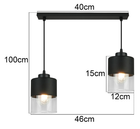 Lampa Wisząca Czarna Żyrandol Listwa 2 Szklane Klosze Sufitowa Led Harmonia