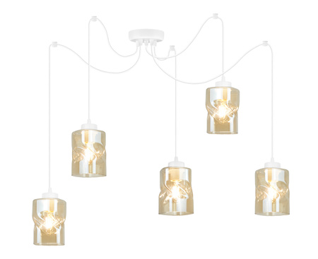 Lampa Biała Wisząca Pająk Żyrandol 4 Płomienna Szklany Klosz Aura Miodowy