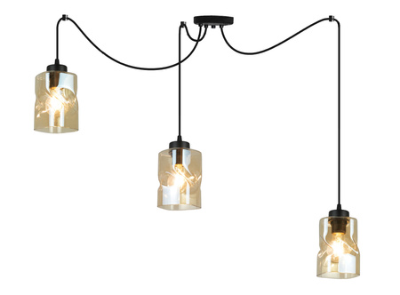 Lampa Sufitowa AURA Czarna Pająk 3 Szklany Klosz Miodowy
