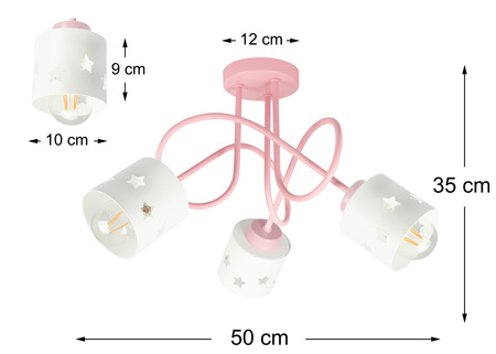 LAMPA RÓŻOWA DLA DZIECI SUFITOWA BIAŁE KLOSZE GWIAZDKI WISZĄCA ŻYRANDOL LUNARI RB/3
