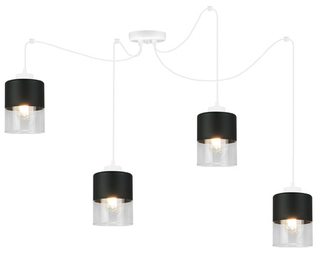 Lampa Pająk Wisząca Żyrandol 4 Płomienna Szklany Klosz Sufitowa Biała
