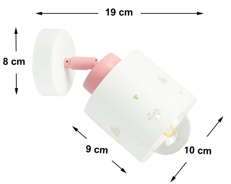 KINKIET BIAŁÓ-RÓŻOWY SERDUSZKA DLA DZIECI LAMPA ŚCIENNA RUCHOMY LUMIMI KBR/1