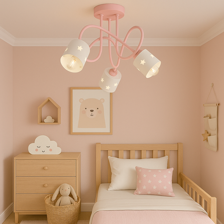 LAMPA RÓŻOWA DLA DZIECI SUFITOWA BIAŁE KLOSZE GWIAZDKI WISZĄCA ŻYRANDOL LUNARI RB/3