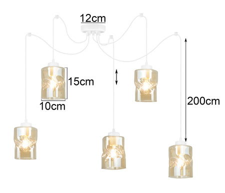 Lampa Biała Wisząca Pająk Żyrandol 4 Płomienna Szklany Klosz Aura Miodowy
