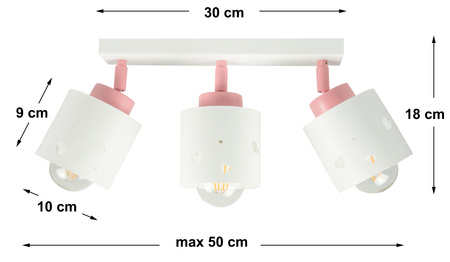 LAMPA SUFITOWA LISTWA DLA DZIECI RÓŻOWO BIAŁA SERDUSZKA WISZĄCA RUCHOMA LUMIMI LBR/3