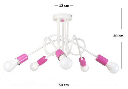 LAMPA SUFITOWA MONDO LOFT 1001/5 KOLOR BIAŁO-RÓŻOWY MODERNO