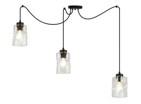 Lampa Sufitowa AURA Czarna Pająk 3 Szklany Klosz Bezbarwny