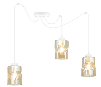 Lampa Sufitowa AURA Biała Pająk 3 Szklany Klosz Miodowy