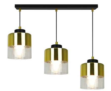 Lampa wisząca ze złotym kloszem glamour listwa czarna sufitowa regulowana