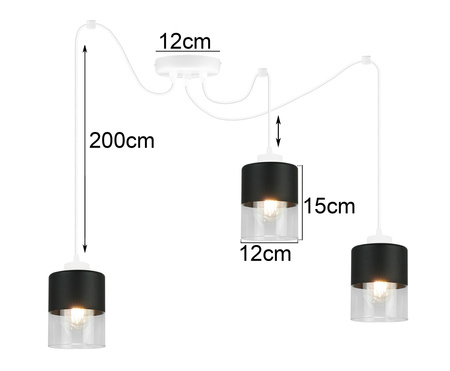 Lampa Pająk Wisząca Żyrandol 3 Płomienna Szklany Klosz Sufitowa Biała