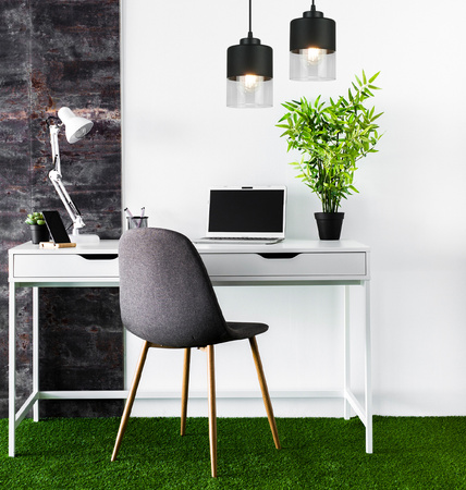 Lampa Wisząca Czarna Żyrandol Listwa 2 Szklane Klosze Sufitowa Led Harmonia