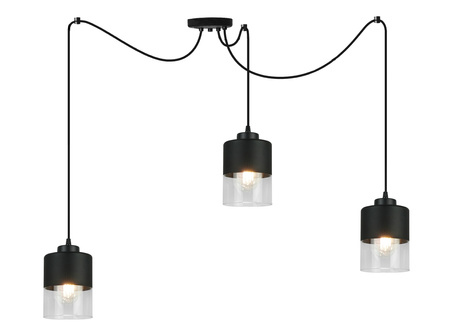 Lampa Pająk Wisząca Żyrandol 3 Płomienna Szklany Klosz Sufitowa Czarna