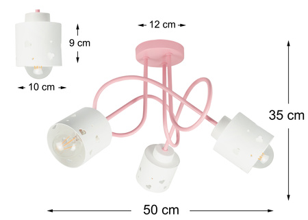 LAMPA SUFITOWA KOLOROWA DLA DZIECI RÓŻOWA ŻYRANDOL E27 SERCA WISZĄCA LUMIMI RB/3