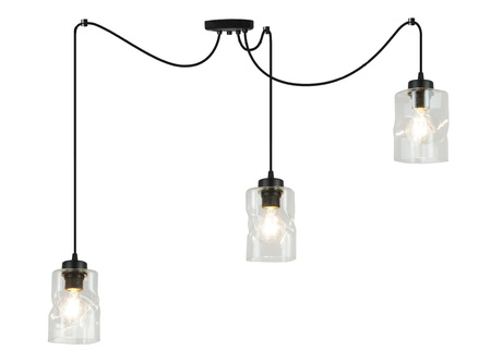 Lampa Sufitowa AURA Czarna Pająk 3 Szklany Klosz Bezbarwny