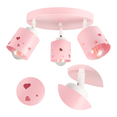 LAMPA SUFITOWA WISZĄCA RÓŻOWA DLA DZIECI PLAFON ŻYRANDOL SERCA LED RUCHOMY LUMIMI PR/3