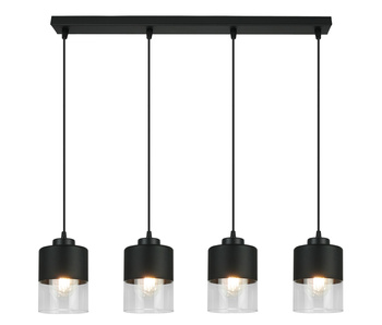 Lampa Sufitowa Wisząca Czarna Żyrandol Listwa 4 Szklane Klosze Sufitowa Led