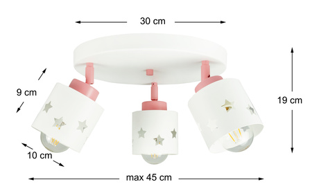 LAMPA SUFITOWA DZIECIĘCA PLAFON BIAŁY RÓŻOWY DLA DZIECI RUCHOMY E27 LUNARI PBR/3
