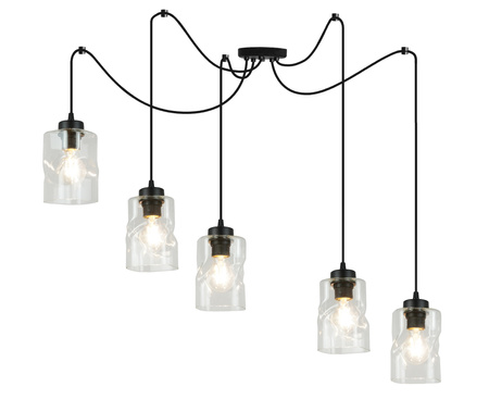 Lampa Czarna Wisząca Pająk Żyrandol 4 Płomienna Szklany Klosz Aura Bezbarwny