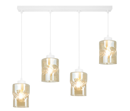 Lampa Biała Wisząca Żyrandol Listwa 4 Szklane Klosze Sufitowa Led Miodowy Klosz