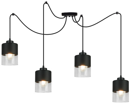 Lampa Pająk Wisząca Żyrandol 4 Płomienna Szklany Klosz Sufitowa Czarna
