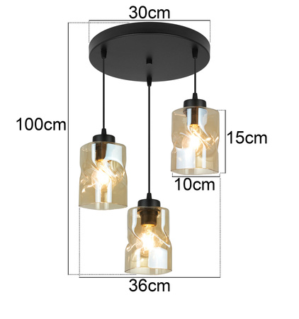 Plafon AURA Czarny Szklany Miodowy Klosz