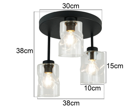 Plafon sufitowy AURA Czarny Szklany Bezbarwny Klosz