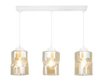 Lampa Wisząca AURA  Biała Listwa 3 Szklane Klosze Miodowe
