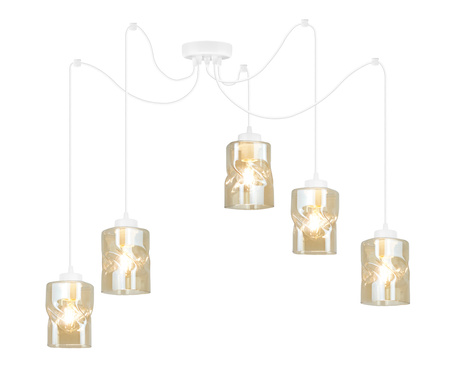 Lampa Biała Wisząca Pająk Żyrandol 4 Płomienna Szklany Klosz Aura Miodowy