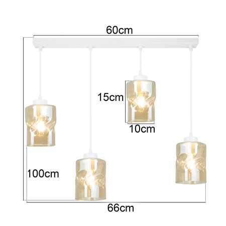 Lampa Biała Wisząca Żyrandol Listwa 4 Szklane Klosze Sufitowa Led Miodowy Klosz