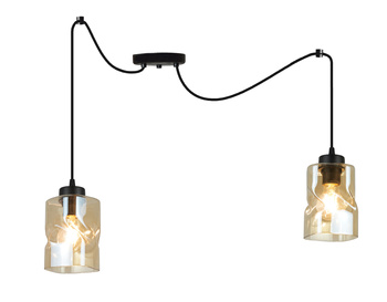 Lampa Sufitowa AURA Czarna Wisząca Pająk 2 Szklany Klosz Miodowy