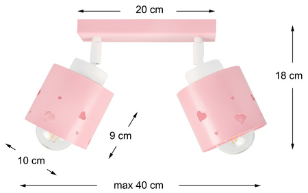 RÓŻOWA LAMPA DLA DZIECI SERCA SUFITOWA PLAFON LUMIMII LR/2