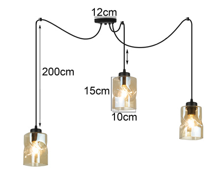 Lampa Sufitowa AURA Czarna Pająk 3 Szklany Klosz Miodowy