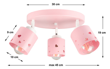 LAMPA SUFITOWA WISZĄCA RÓŻOWA DLA DZIECI PLAFON ŻYRANDOL SERCA LED RUCHOMY LUMIMI PR/3