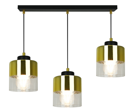 Lampa wisząca ze złotym kloszem glamour listwa czarna sufitowa regulowana