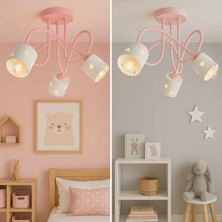 LAMPA RÓŻOWA DLA DZIECI SUFITOWA BIAŁE KLOSZE GWIAZDKI WISZĄCA ŻYRANDOL LUNARI RB/3