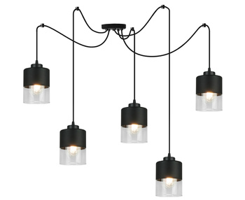 Lampa Pająk Wisząca Żyrandol 5 Płomienna Szklany Klosz Sufitowa Czarna