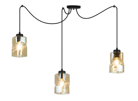 Lampa Sufitowa AURA Czarna Pająk 3 Szklany Klosz Miodowy