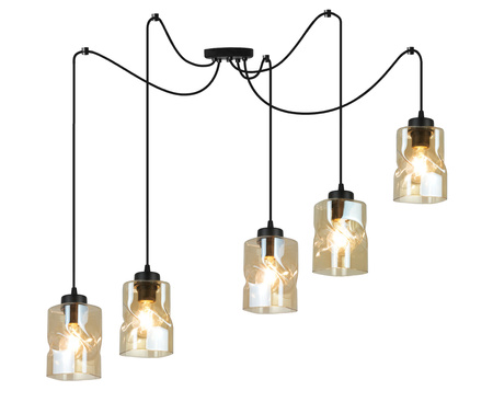 Lampa Czarna Wisząca Pająk Żyrandol 4 Płomienna Szklany Klosz Aura Miodowy