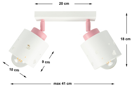LAMPA SUFITOWA DLA DZIECI LISTWA SERDUSZKA BIAŁO-RÓŻOWA RUCHOMA LUMIMII LBR/2