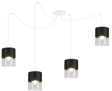Lampa Pająk Wisząca Żyrandol 4 Płomienna Szklany Klosz Sufitowa Biała