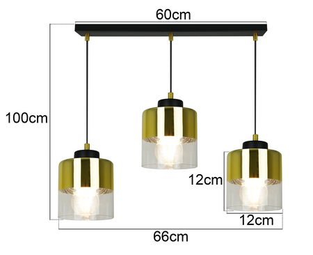 Lampa wisząca ze złotym kloszem glamour listwa czarna sufitowa regulowana