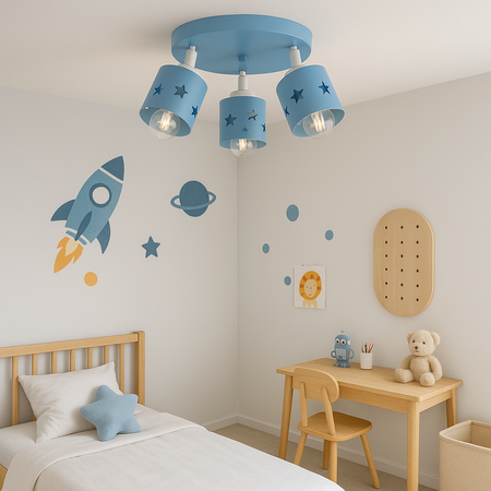 LAMPA SUFITOWA PLAFON NIEBIESKI DZIECIĘCY GWIAZDKI RUCHOMY KOSMOS STARS LUNARI PN/3