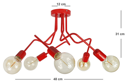 LAMPA SUFITOWA LUNA 1005/5 KOLOR CZERWONY MODERNO