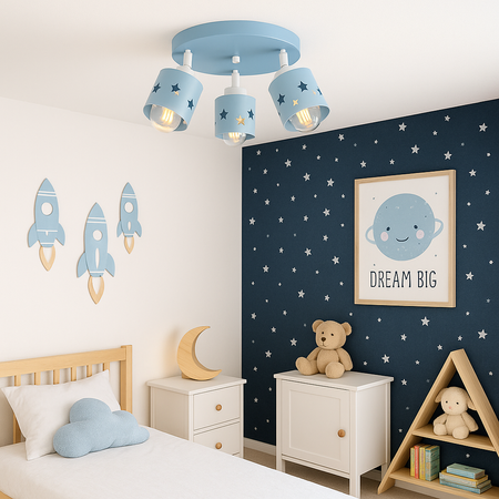 LAMPA SUFITOWA PLAFON NIEBIESKI DZIECIĘCY GWIAZDKI RUCHOMY KOSMOS STARS LUNARI PN/3