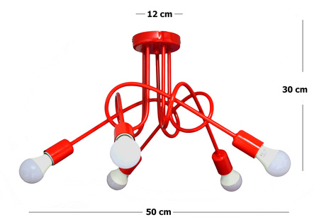 LAMPA SUFITOWA MONDO LOFT 1001/5 KOLOR CZERWONY MODERNO