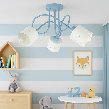 LAMPA SUFITOWA DO POKOJU DZIECIĘCEGO NIEBIESKO-BIAŁA ŻYRANDOL SERCA WISZĄCA LUMIMI NB/3